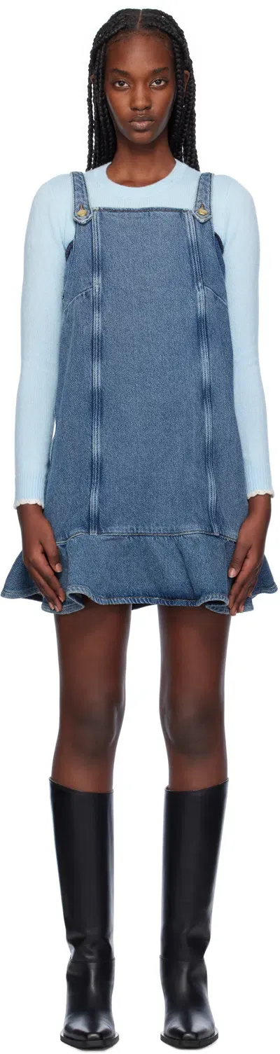 Ganni Blue Paneled Denim Minidress In 091