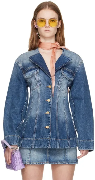 Ganni Blue Sparkle Denim Blazer In 091 Tint Wash