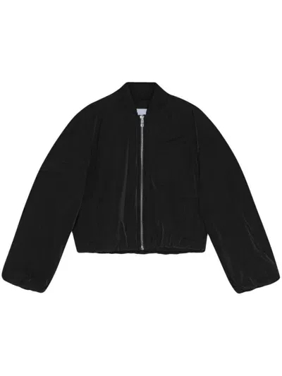 Ganni Bomber Jacket With Low Shoulder Sleeves In Recycled Fabric In Black