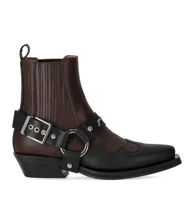 Ganni Brown And Black Texan Chelsea Ankle Boot