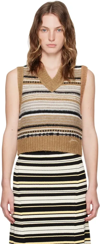 Ganni Brown Striped Vest In 177 Tiger's Eye