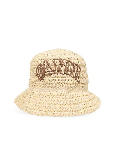 Ganni Bucket Hat With Logo In Beige