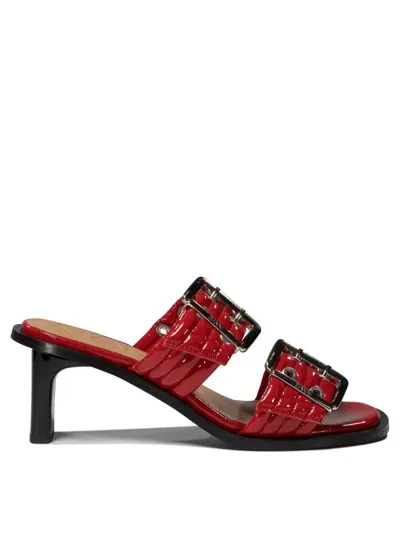 Ganni Buckle Sandals In Red