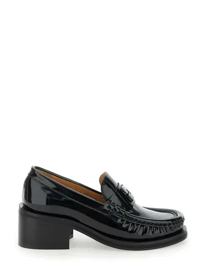 Ganni Butterfly Mid Heel Loafer Patent In Black