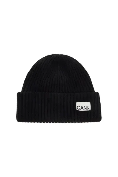 Ganni Cappello Beanie Con Etichetta Logo In Brown