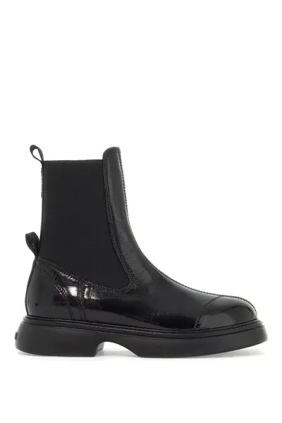 Ganni Patent Leather Chelsea Boots In Black