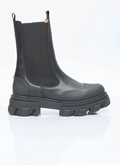 Ganni Cleated Mid Chelsea Boots In Black