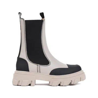 Ganni Cleated Mid Chelsea Boots In Grey