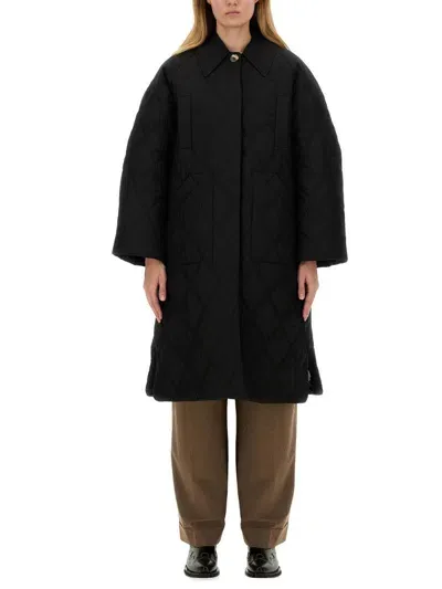 Ganni Coat With Raglan Sleeve In Black