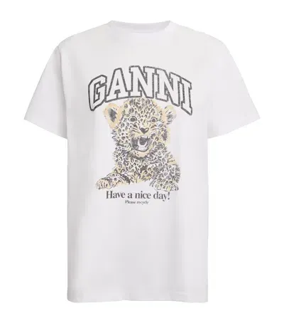 Ganni Cotton Leopard T-shirt In White