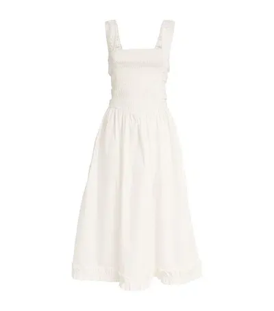 Ganni Cotton Ruched-bodice Dress In White