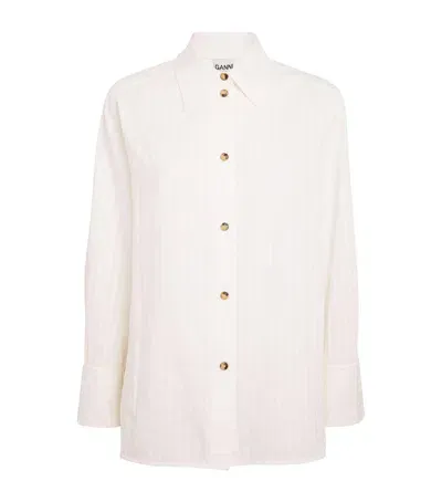 Ganni Cotton Tonal-stripe Shirt In White