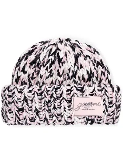 Ganni Crochet-knit Wool Beanie In Pink