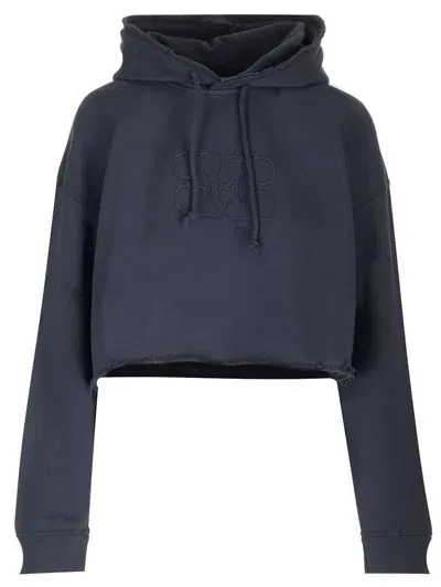 Ganni Cropped Hoodie In Navy