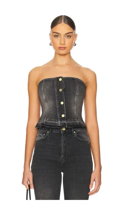 Ganni Denim Top In Washed Black & Black