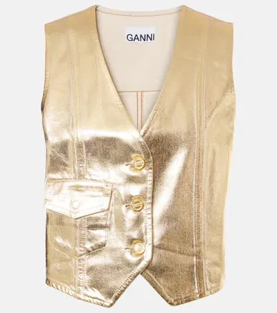 Ganni Denim Vest In Egret