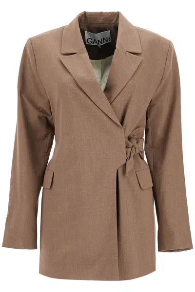 Ganni Double Breasted Blazer With In Brown