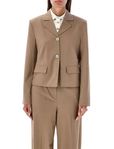 Ganni Drapey Fitted Blazer In Brown