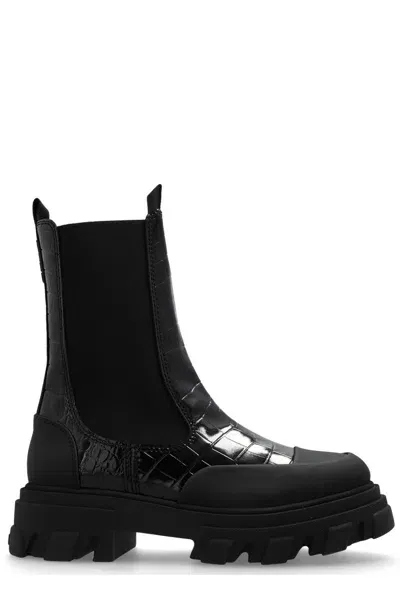 Ganni Embossed Chelsea Boots In Black