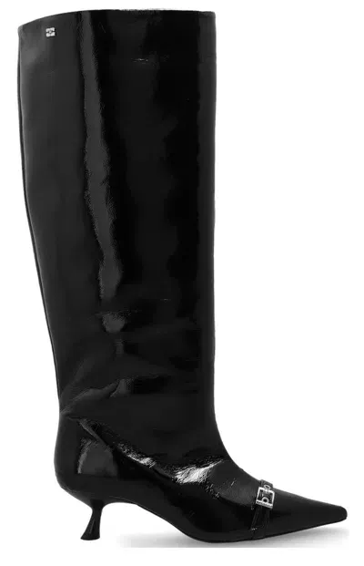 Ganni Eyelets Slouchy High Shaft Boots In Black