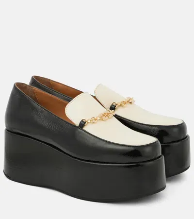 Ganni Faux Leather Platform Loafers In Black Egret