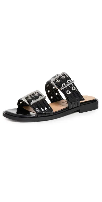 Ganni 5mm Feminine Buckle Strap Sandals In Black