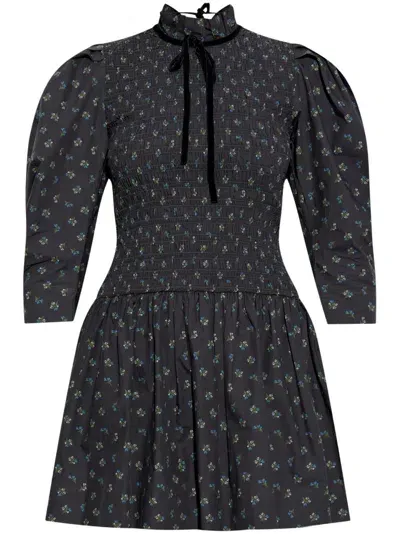 Ganni Floral Pattern Dress In Black