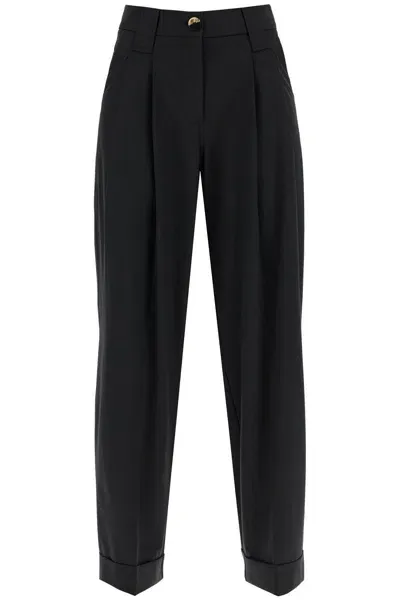 Ganni Pleat Detailed Wide Leg Pants In Black