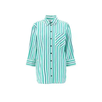 Ganni Ganna Cotton Striped Shirt In Green