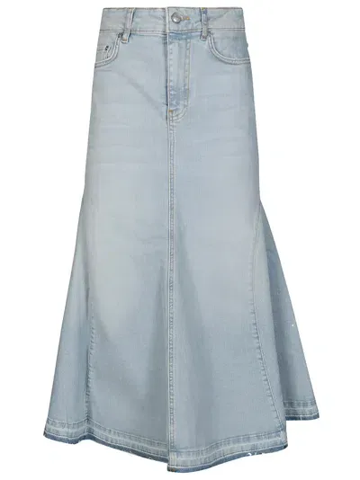 Ganni Gonna Midi In Denim In Light Blue