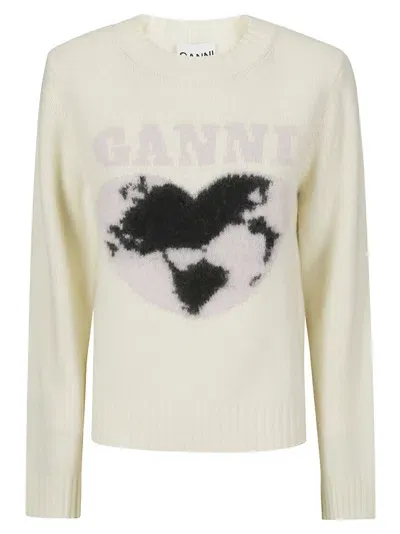 Ganni Graphic Soft Wool Mix O-neck In White