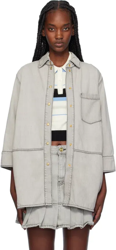 Ganni Gray Oversized Future Denim Shirt In 084 Gray Quill