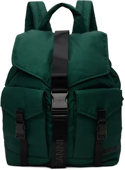 Ganni Green Tech Backpack In 809 Forest Night