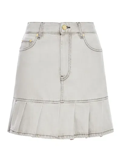 Ganni Grey Future Denim Pleated Mini Skirt