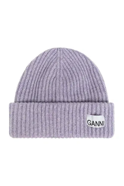 Ganni Hat With Logo Patch In Purple