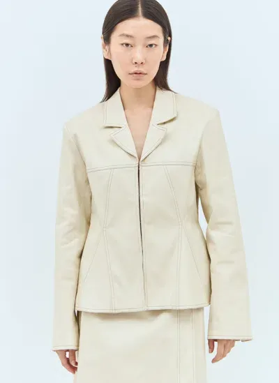 Ganni Herringbone Canvas Blazer In Beige