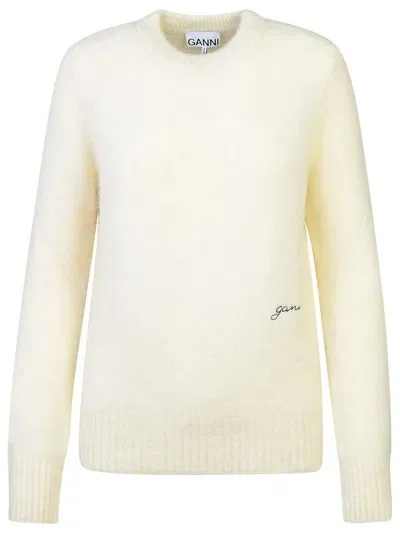 Ganni Ivory Brushed Alpaca Sweater In Beige