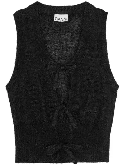 Ganni Knitted Tie String Vest In Black