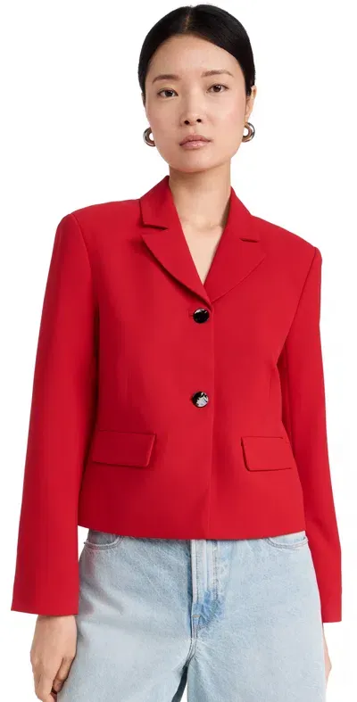 Ganni Light Twill Suiting Fitted Blazer Barbados Cherry In Red