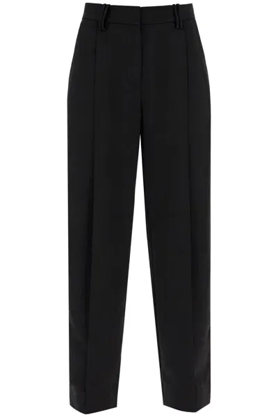 Ganni Lightweight Pants With Pleats In Black