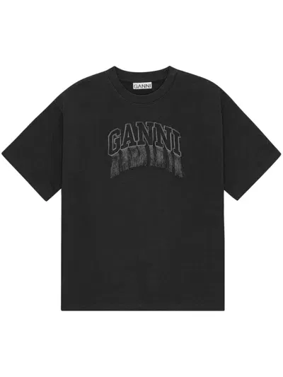 Ganni T-shirt Mit Logo-stickerei In Black