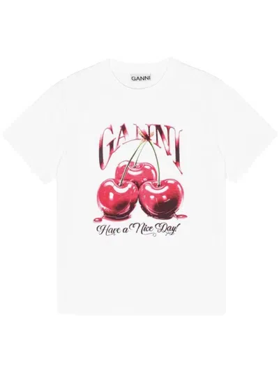 Ganni Logo-print Graphic T-shirt In White