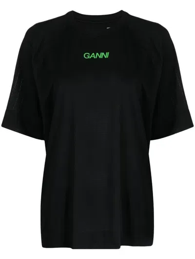 Ganni Logo-print Round-neck T-shirt In Black