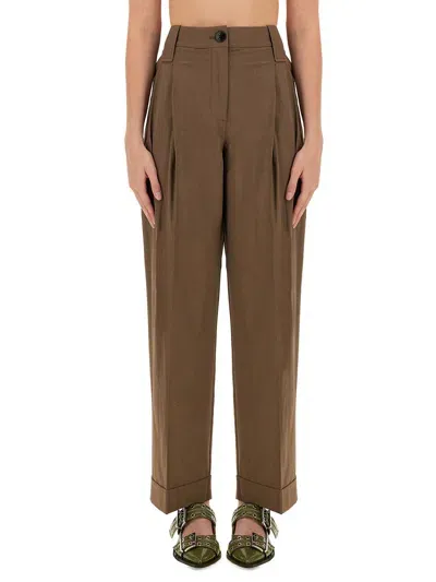 Ganni Loose Fit Pants In Brown