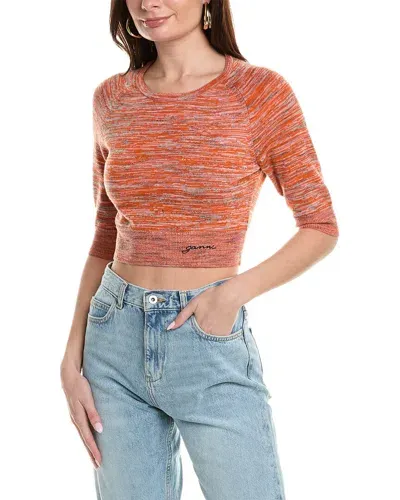 Ganni Merino Mouline Cropped Wool Sweater In Orange