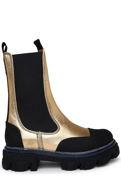 Ganni Panelled Chunky Leather Chelsea Boots In Gold