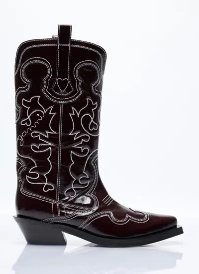 Ganni Mid Shaft Embroidered Western Boots In Multicolor