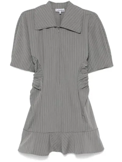 Ganni Mirage Striped Suiting Mini Dress In Grey