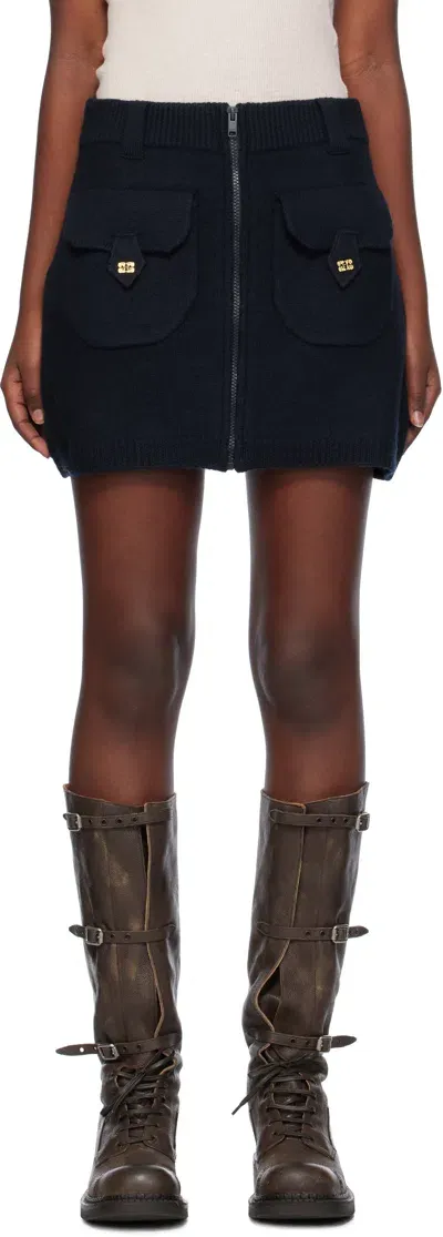 Ganni Navy Boiled Wool Miniskirt In 683 Sky Captain