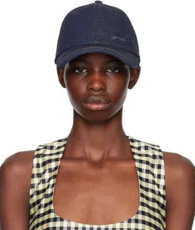 Ganni Navy Denim Cap In 642 Dark Navy